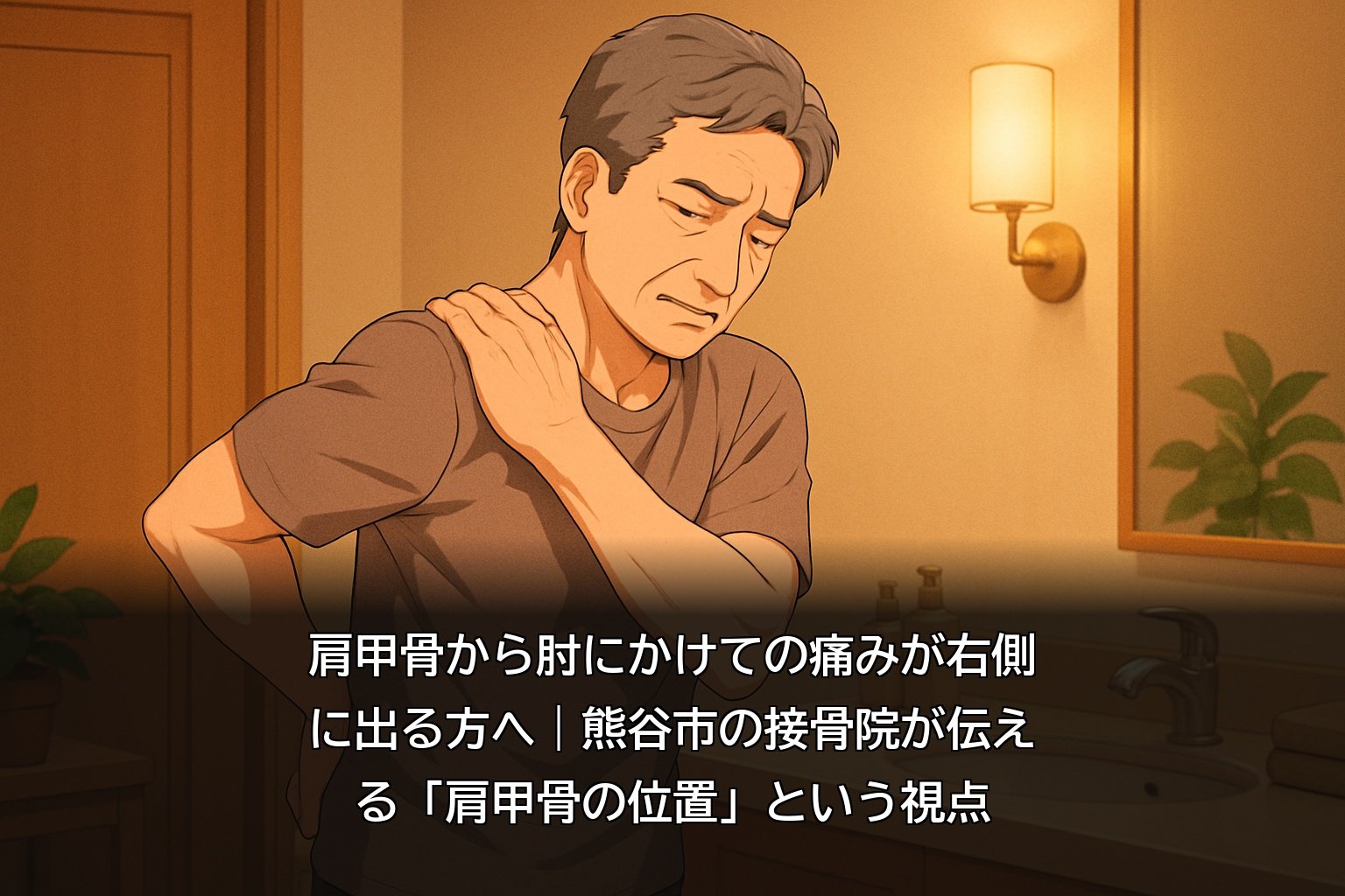 熊谷市で肩甲骨から肘にかけての右側の痛みに悩む50代男性のイメージ
