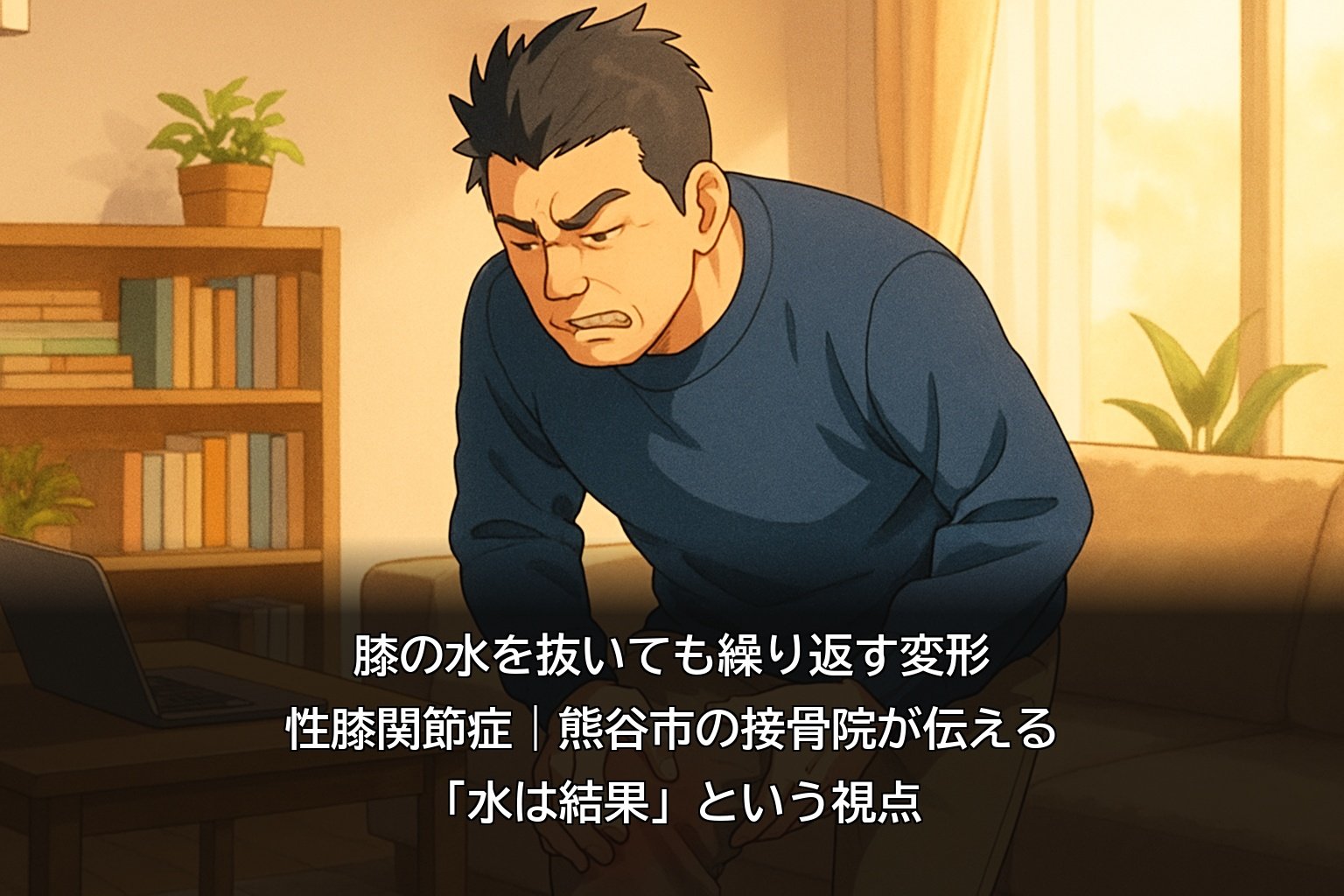 膝に水がたまる変形性膝関節症の痛みに悩む熊谷市の男性のイメージ
